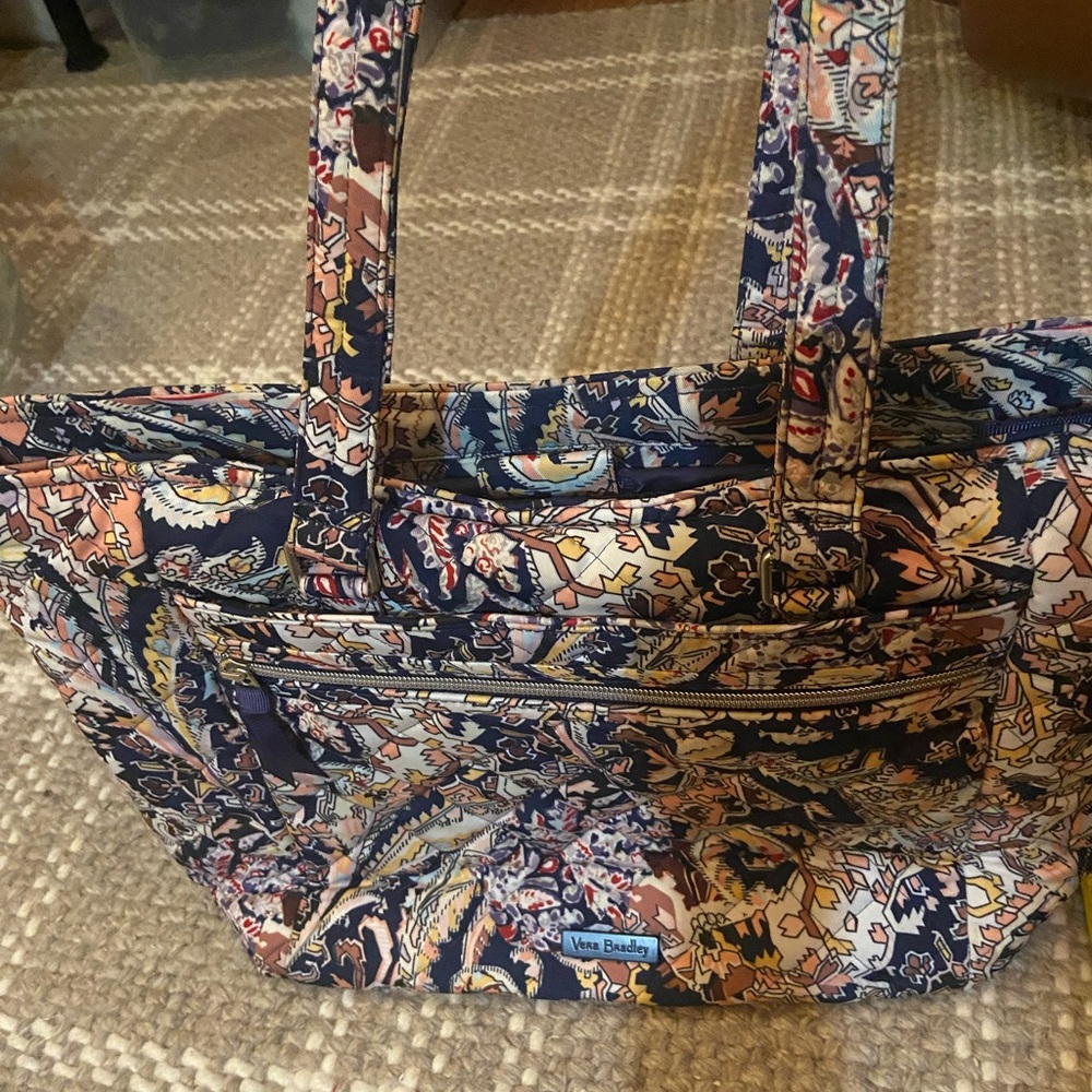 Vera Bradley Navy and Peach Patterned Laptop Tote